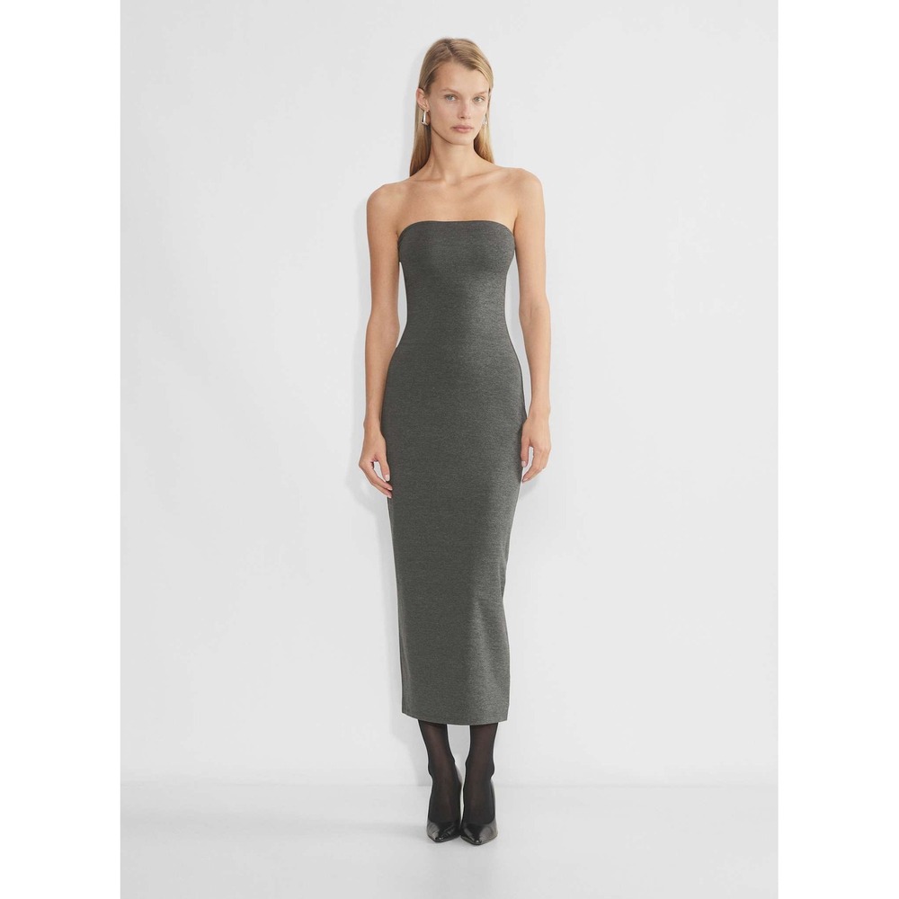 Aritzia Babaton Contour Maxi Tube Dress Heather Charcoal Grey Strapless 123290